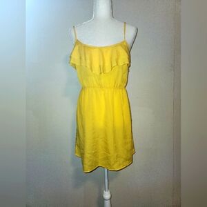 Forever 21 Sunshine Butter Yellow Fit And Flar Sundress Ruffled Dress Large EUC